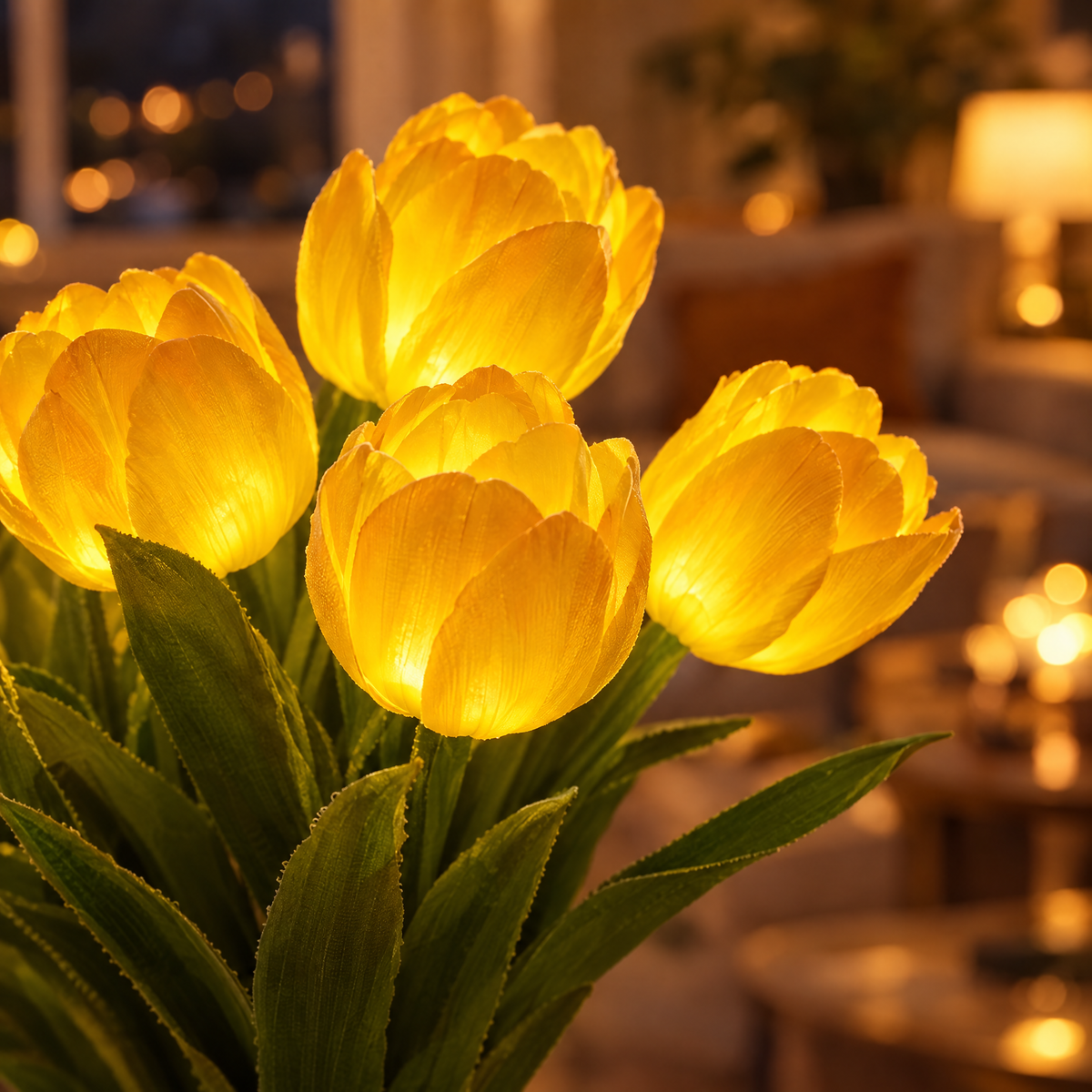 Gros plan des tulipes allumées aux pétales réalistes